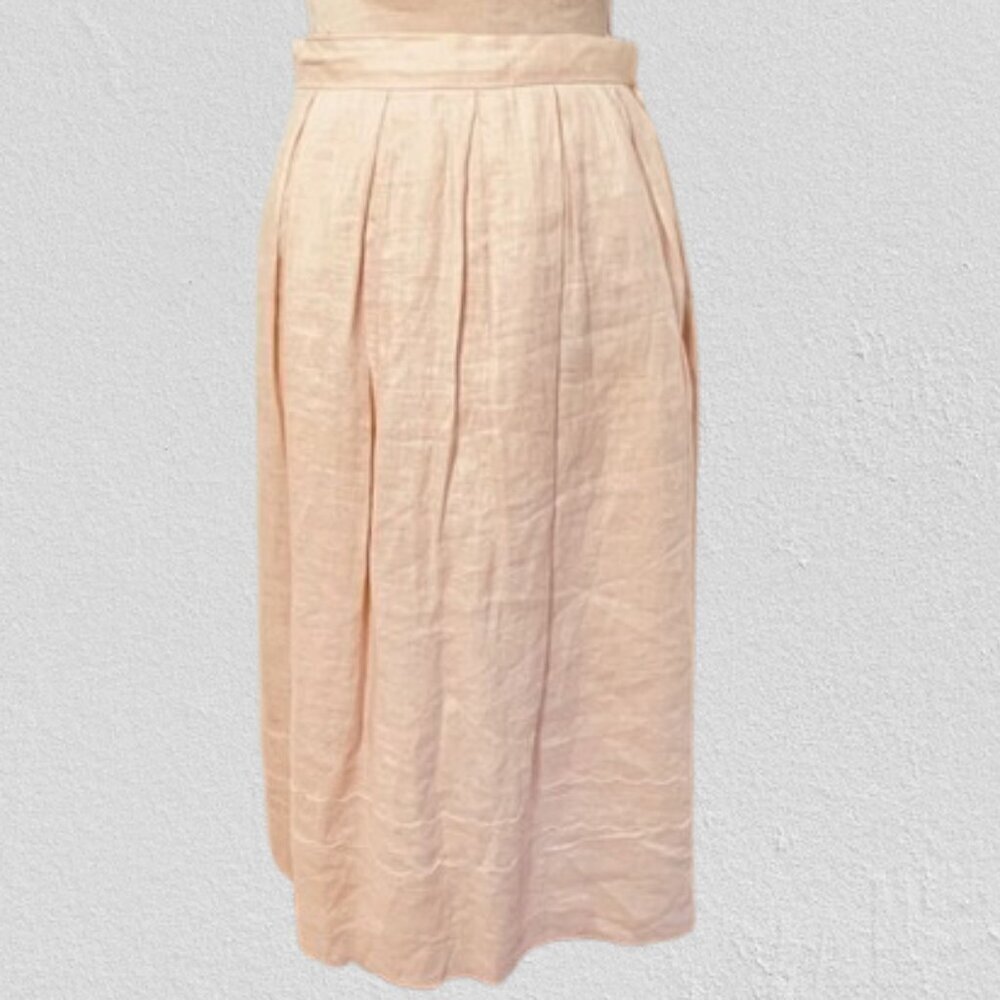 Vintage Cloak of Many Colors Linen Scalloped Midi Skirt Blush Small